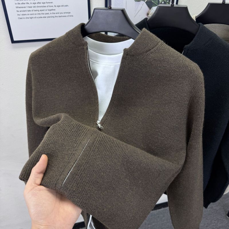 Double Zipper Autumn and Winter Men's Knitted Cardigan Baseball Collar Solid Color Men's Jacket Young and Middle-Aged Sweater Casual Warm Knitwear Double Zipper Autumn and Winter Men's Knitted Cardigan Baseball Collar Solid Color Men's Jacket Young and Middle-Aged Sweater Casual Warm Knitwear