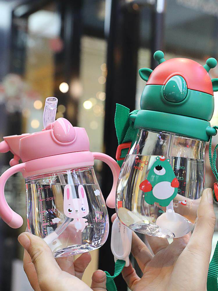 Japan ZD children drinking water cups with straw baby water glasses external cartoon anti-leakage and anti-choking cute school drinking cup