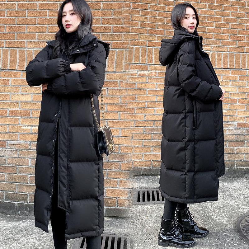 2025 Winter Fashion Korean Style Long Over-The-Knee Thickened Student Cotton Coat for Women, Loose Hooded Warm Cotton Jacket Trendy