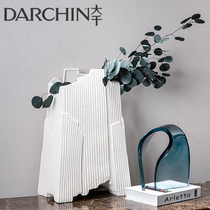 Creative creatine ceramic floral white modern minimalist living-room Xuanguan TV cabinet Fashion flower arrangement dry vase swing piece