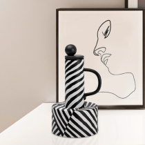 Creative black and white striped home decorations modern dry flower vase living room TV cabinet personality desktop
