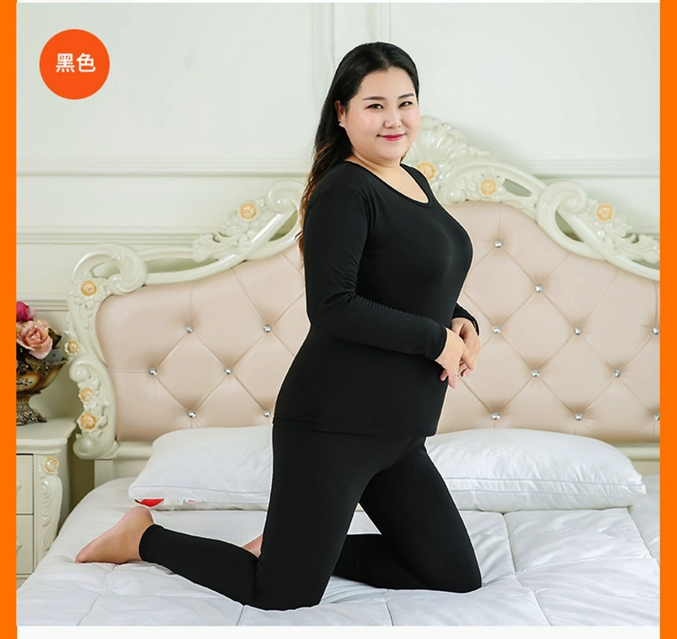 Mùa thu và mùa đông 200 pounds chà nhám nhung mỏng quần áo mùa thu quần dài đồ lót nhiệt đặt mùa thu và mùa đông kích thước lớn chất béo MM sữa lụa đồ bộ mặc nhà cao cấp hàn quốc