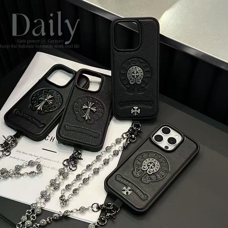 Trendy Brand Fashion Simple Retro Three-Dimensional Chrome Hearts iPhone 17 Pro Max Phone Case Suitable for Apple 16 Pro New Model High-Quality Faux Leather 15 Matte Anti-Drop Hard Case 14 Personalized for Men and Women 13