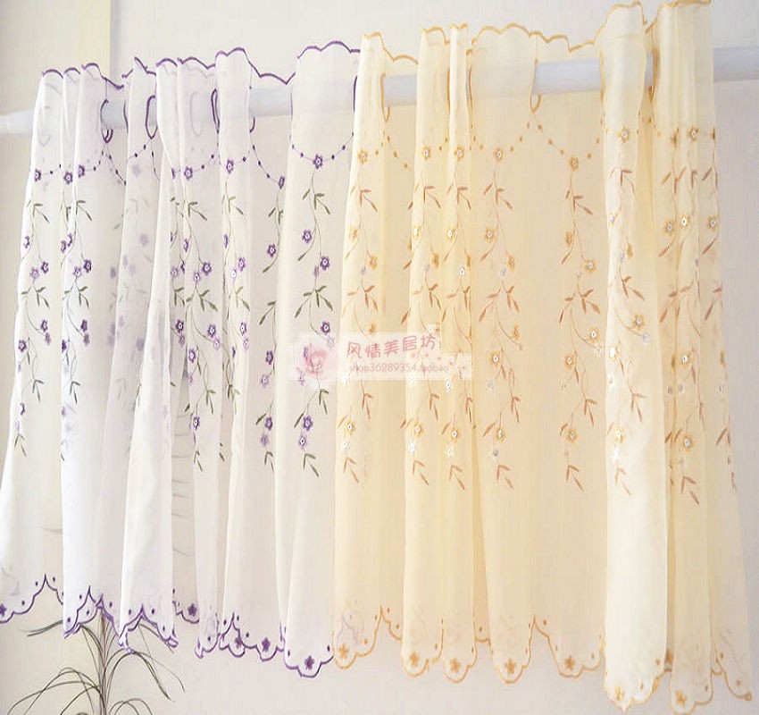 New Pint Violet Crystal Sequins Embroidered Short Door Curtain Eurostyle Door Curtain Finished Curtain Floating Window Shade Clear Sell Full