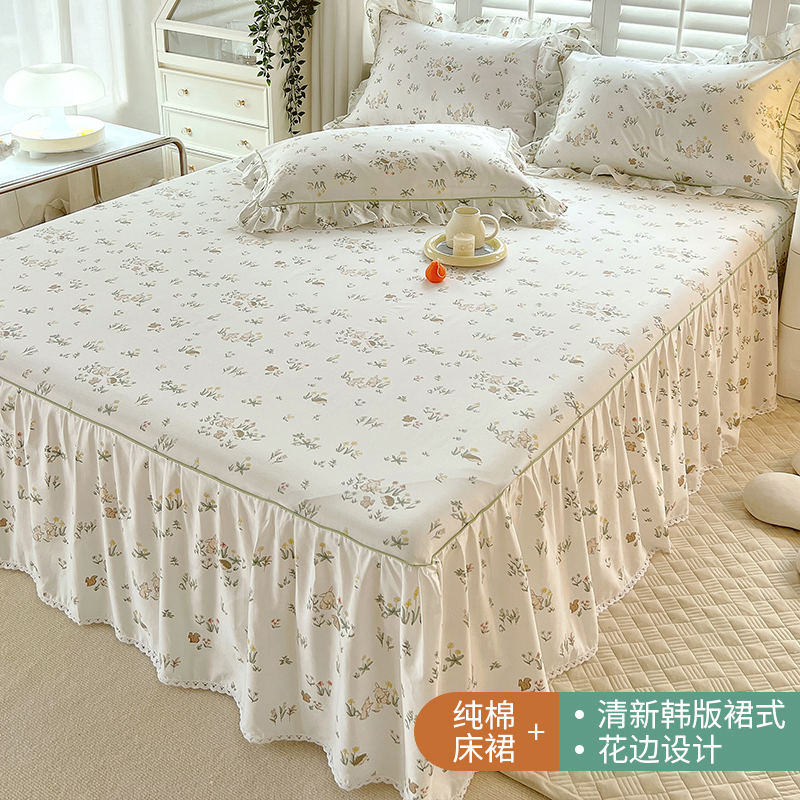 プリンセススタイル純綿ベッドスカートスタイルベッドスプレッドシングルピース1.8mベッド滑り止めレースレースベッドカバー2m春と夏の純綿ベッドスカート