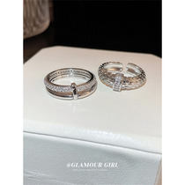 Korean zircon double-layer open ring simple and versatile cold style niche design index finger ring hand jewelry