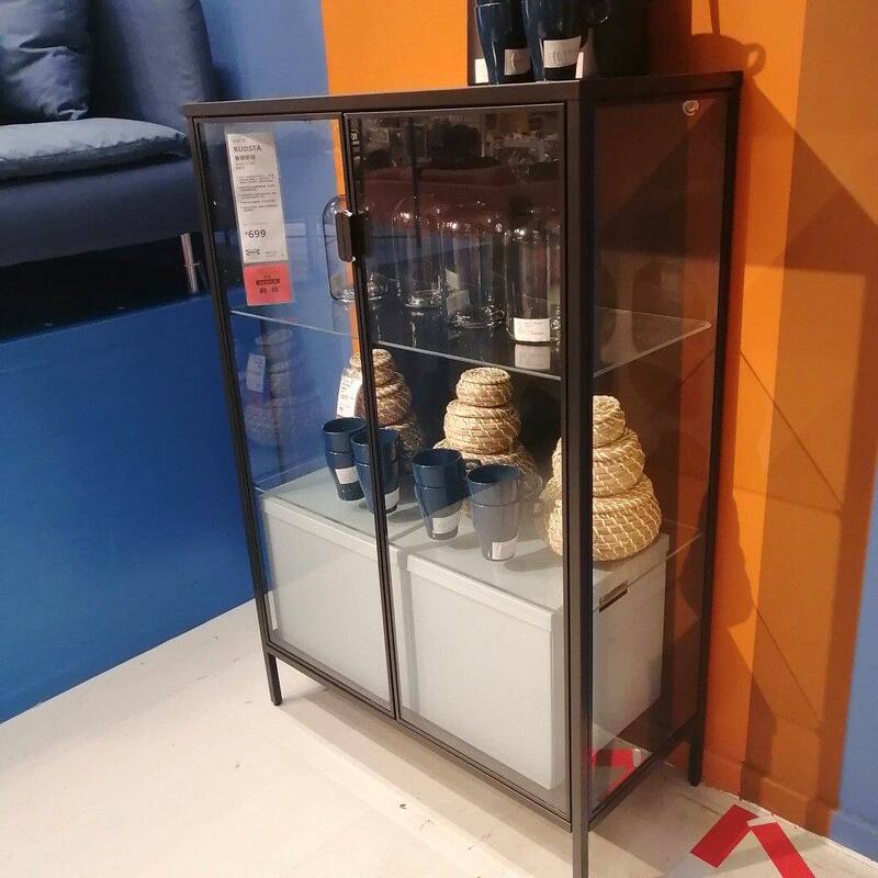 Ikea Rutdestra Glass Cabinet Multi-Layer Shelf Cabinet Double-Door Black Tempered Glass Door Cabinet Recommended by Xiaohongshu