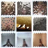 Металлическая шестиугольная круглая электрическая мозаика из нержавеющей стали, зеркальный эффект