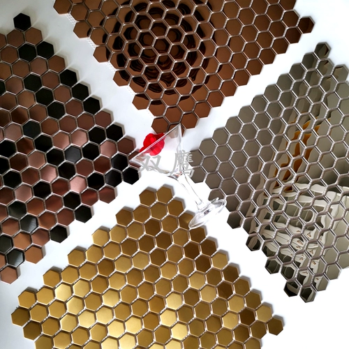 Металлическая шестиугольная круглая электрическая мозаика из нержавеющей стали, зеркальный эффект