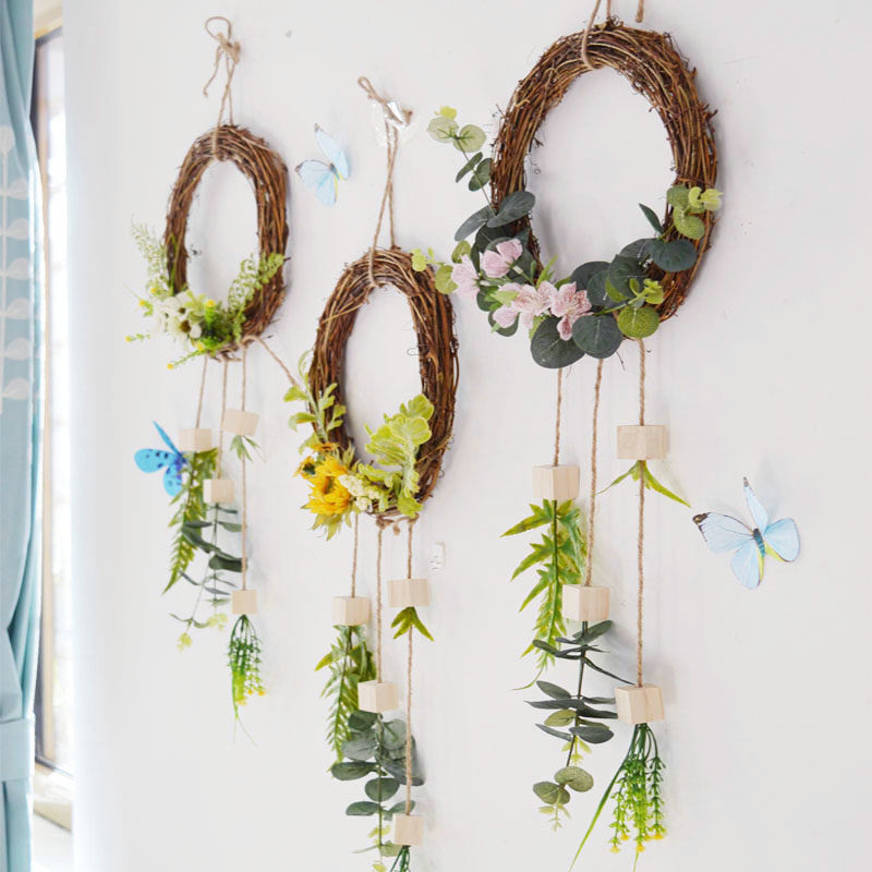 Pastoral country decoration pendant simulation flower wreath tassel wall decoration fresh forest plant hanging decoration window home