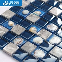 Стеклянная мозаика, синий бассейн на стену, морской конек