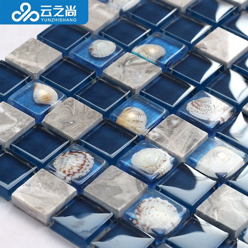 Стеклянная мозаика, синий бассейн на стену, морской конек