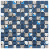 Стеклянная мозаика, синий бассейн на стену, морской конек