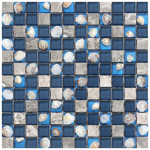 Стеклянная мозаика, синий бассейн на стену, морской конек