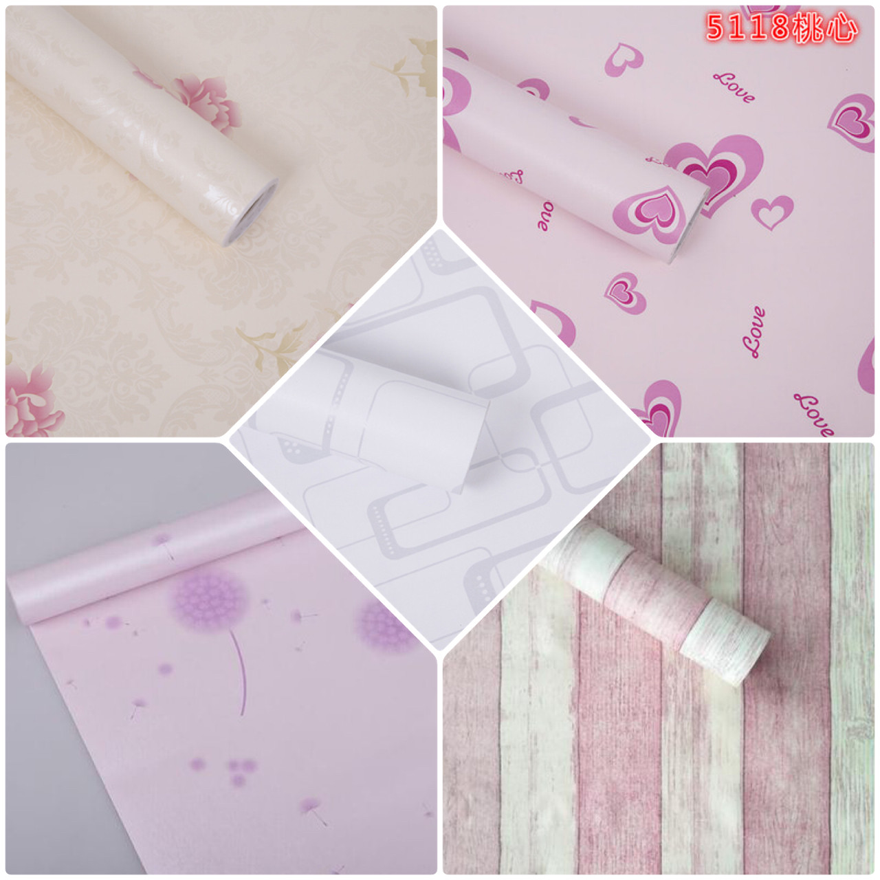 Thickened cabinet pastoral style Internet cafe home cute European and American style wallpaper self-adhesive bedroom warm and simple crack