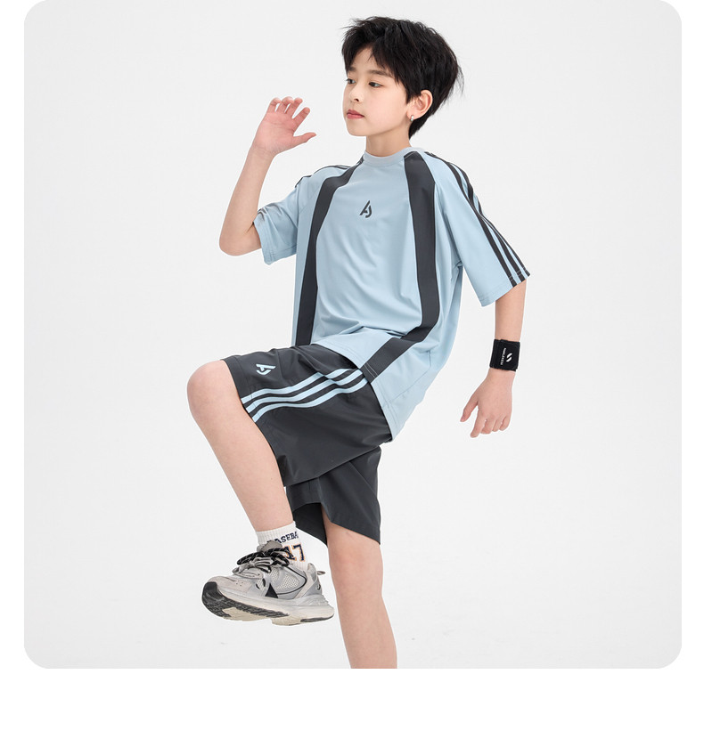 男童夏装户外撞色运动速干短袖套装2026新款青少年儿童冰丝两件套 — 21