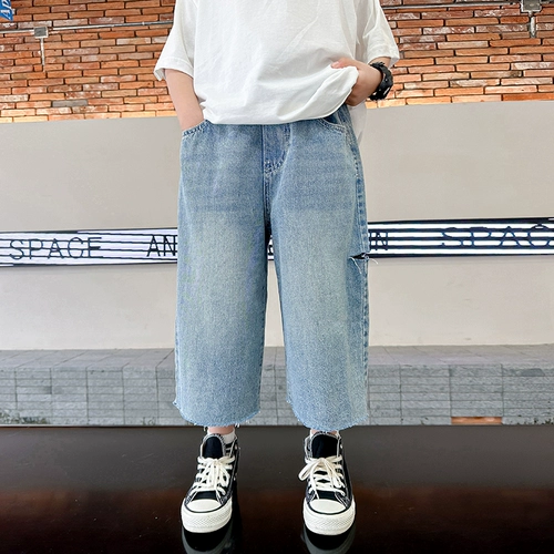 Летние джинсы для мальчиков для отдыха, детская тонкая летняя одежда, штаны, свободный прямой крой, детская одежда