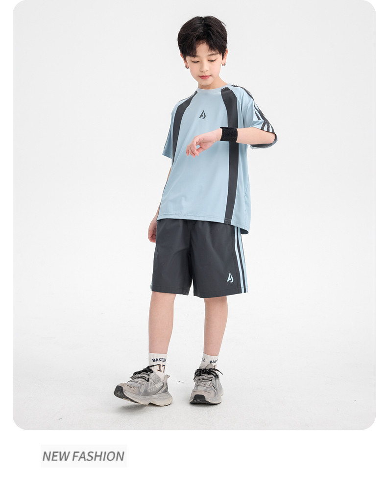 男童夏装户外撞色运动速干短袖套装2026新款青少年儿童冰丝两件套 — 19