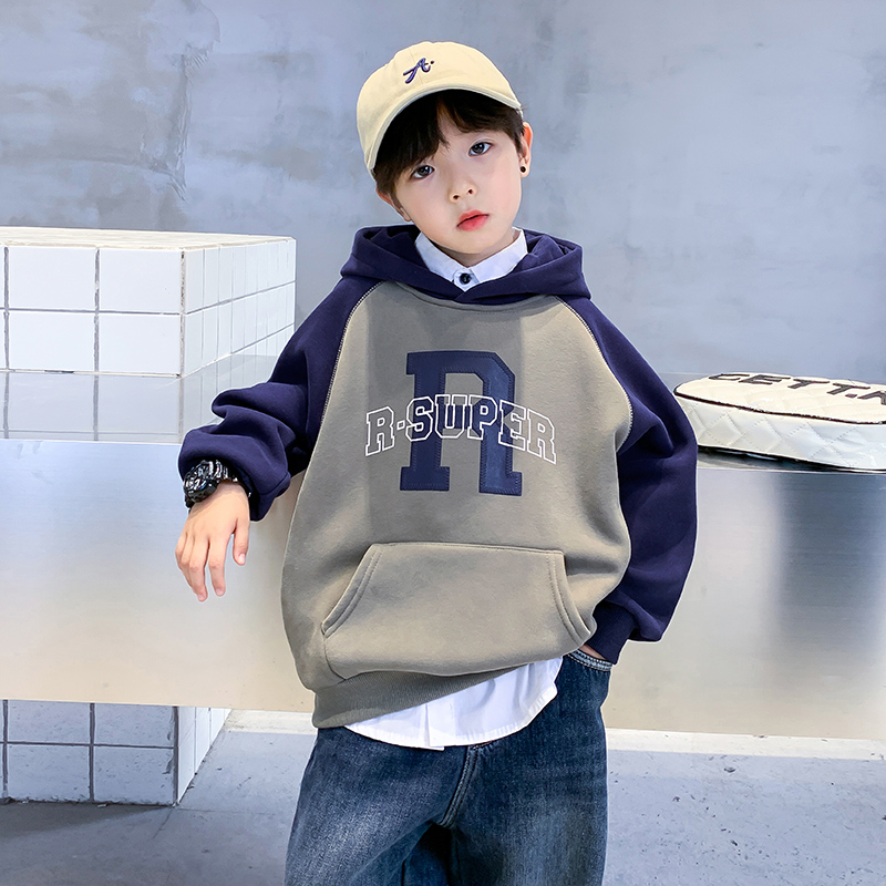 Boy autumn winter clothing Coloured with cap Cavet clothing 2023 new children clothes boy winter ruffie blouses-Taobao