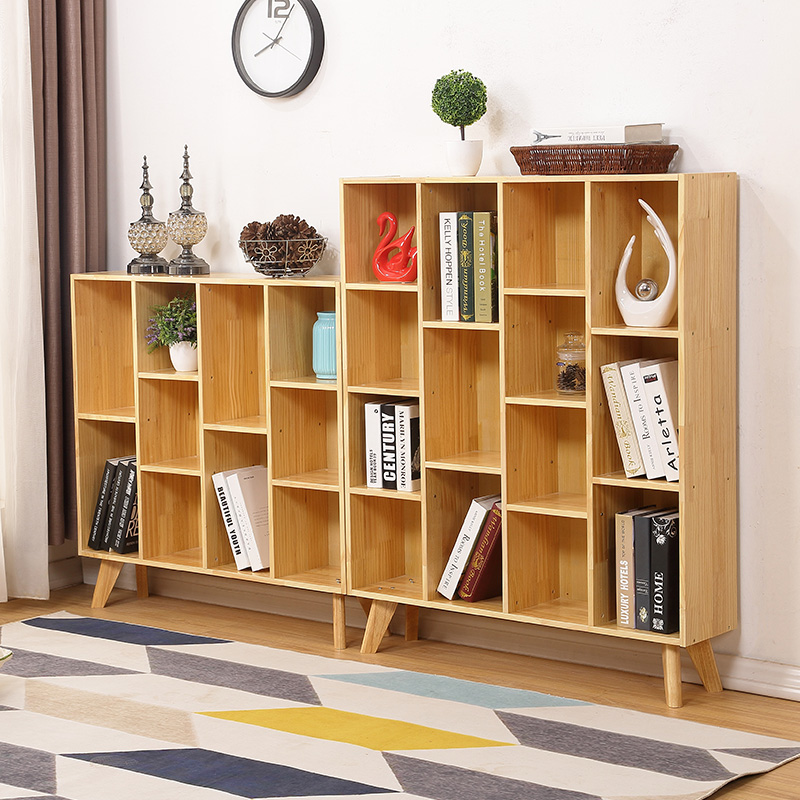 Solid wood bookcase modern minimalist Multilayer grid accommodating cabinet Students Bedrooms Songwood Bookshelf Economy Type of storage cabinets