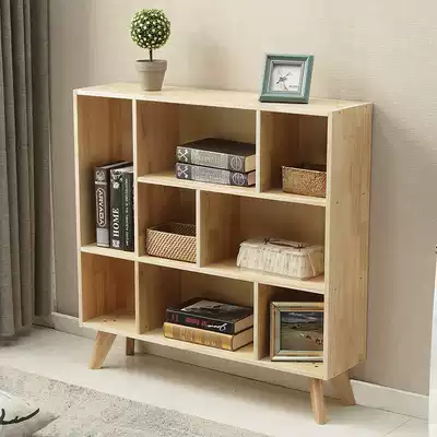 Solid wood bookcase simple Nordic lattice cabinet children's bookcase bookcase student finishing cabinet free combination cabinet toy cabinet