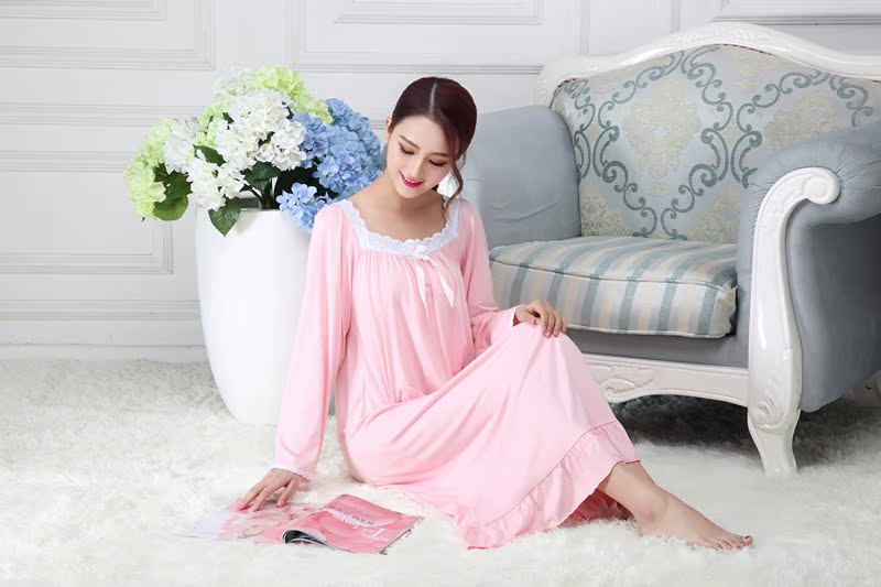 Châu Âu và Hoa Kỳ dài modal dài tay nữ mùa hè cotton rộng kích thước lớn phiên bản Hàn Quốc của đầm nhà mùa xuân và mùa thu ngọt ngào dễ thương váy ngủ dài tay