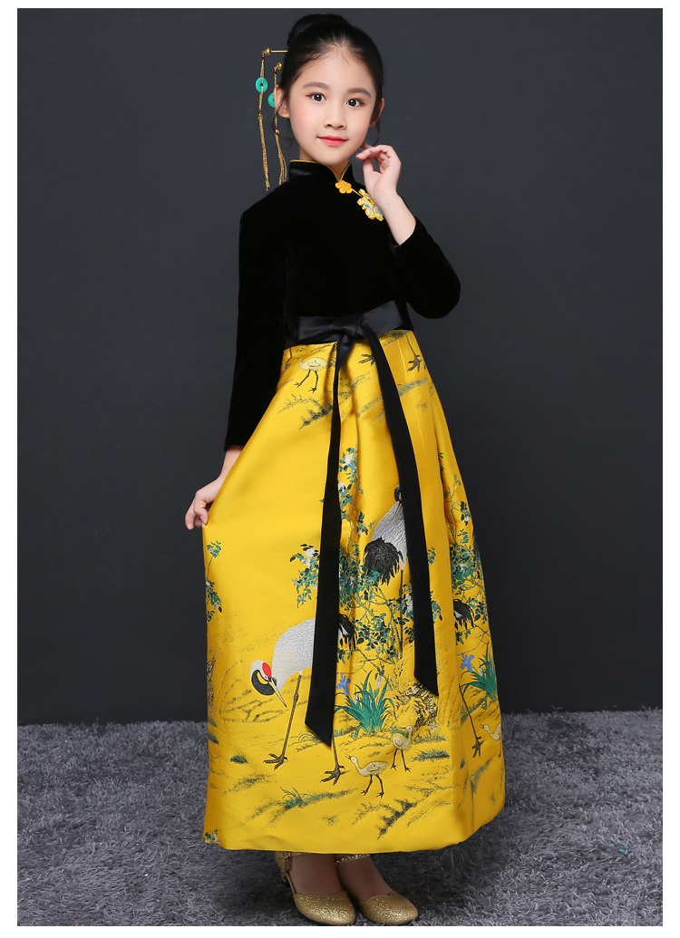 Đầm dạ hội cho bé, váy công chúa giáng sinh, sườn xám bé gái, trình diễn catwalk phong cách Trung Quốc, trang phục đàn piano guzheng, phần dài mùa đông quần áo cô dâu chú rể trẻ em