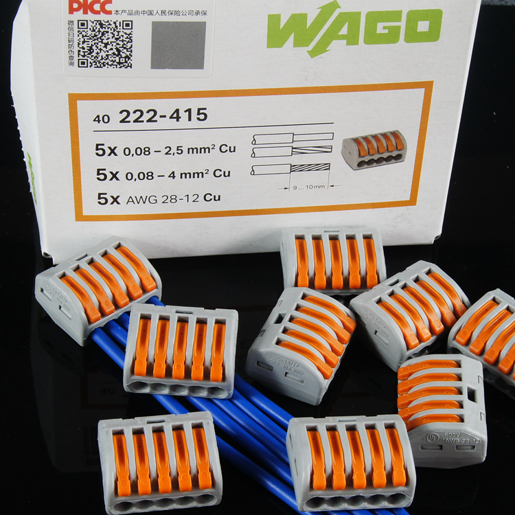 10 WAGO222-415 terminals, wire connectors, 4 square wire connectors