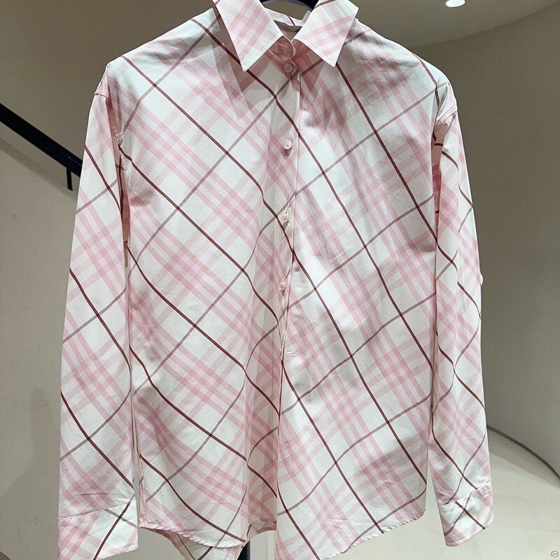 Burberry/Burberry's New Diagonal Plaid Pattern Contrasting Color Patchwork Shirt for Women and Men
