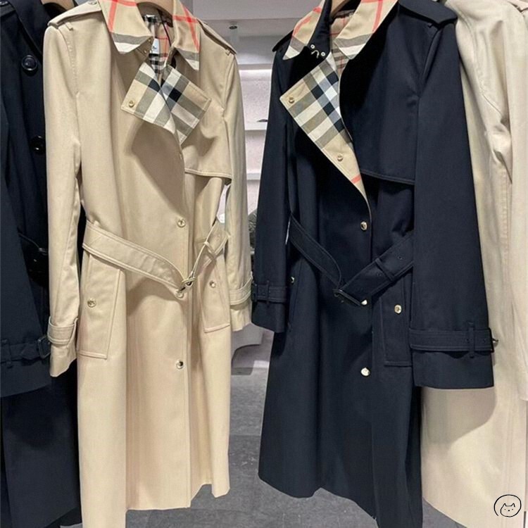 Burberry/Burberry New Plaid Color-Block Lace-Up Waist-Tightening Trench Coat for Women and Men Burberry/Burberry New Plaid Color-Block Lace-Up Waist-Tightening Trench Coat for Women and Men