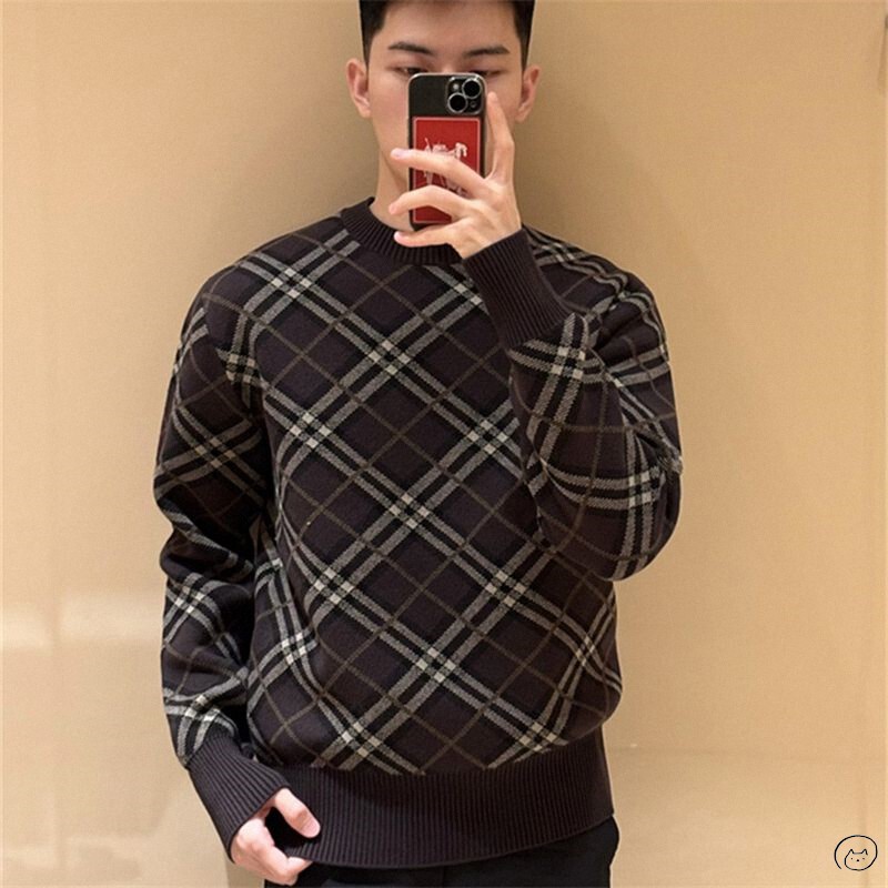 Burberry New Classic Color-Block Diagonal Plaid Sweater for Women, Knitted Sweater for Men Burberry New Classic Color-Block Diagonal Plaid Sweater for Women, Knitted Sweater for Men