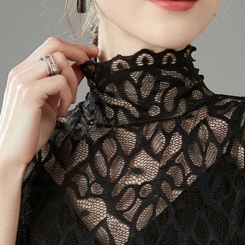 Lace Fake Collar with Floral Cutouts, Stand-Up Collar for Women, Versatile High-Neck Base Layer, Autumn and Winter Korean Style New Collar