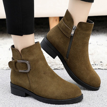 2021 new leather frosted large size womens boots 41-43 winter flat boots plus velvet soft bottom 40 wild cotton boots