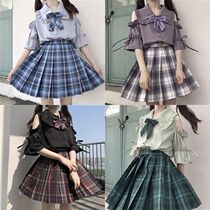 Japanese jk uniform skirt genuine suit Full set of summer short-sleeved shirt Student college style basic sailor suit for women