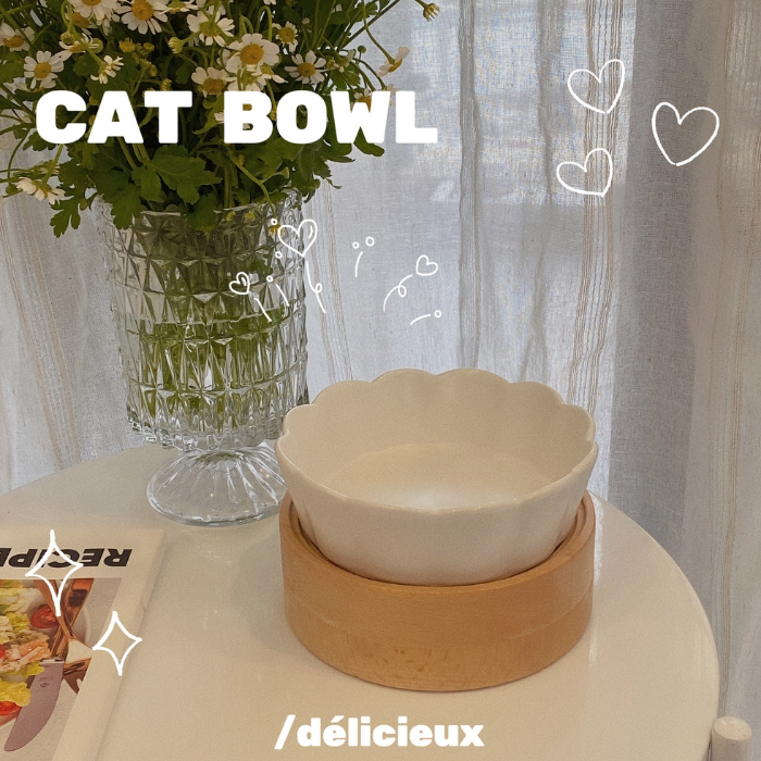 Ceramic cat bowls solid wood heightening bowl frame anti-overturning protection cervical spine stainless steel food basin drinking water bowls short feet big face cats