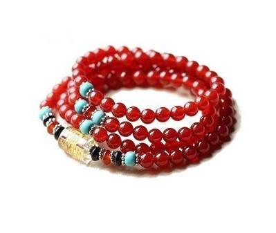 New Brazilian ice red agate hand chisel female model 108 beads black crystal multi-circle bracelet male birth year