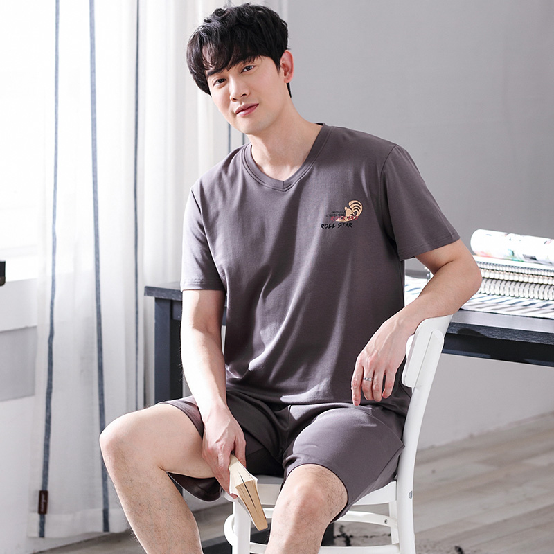 Wan Ruyu nước cotton mens mùa hè đồ ngủ mùa hè bông ngắn tay quần áo nhà mỏng đơn giản giản dị bộ ngắn tay.