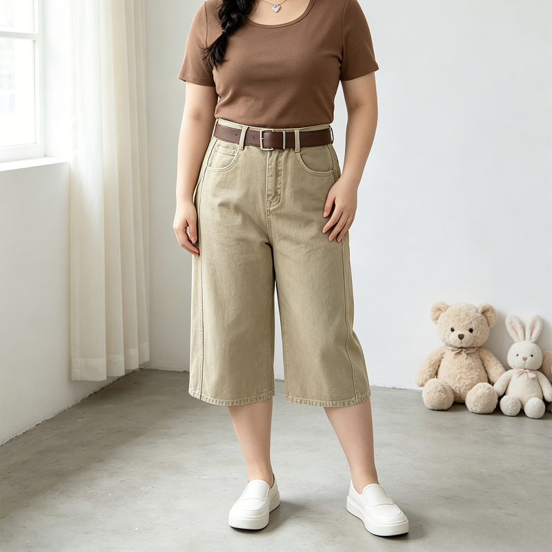 150kg Plus Size Khaki Cargo Wide-Leg Jeans for Women, Summer Loose Fit, Slimming High-Waisted Cropped Pants 150kg Plus Size Khaki Cargo Wide-Leg Jeans for Women, Summer Loose Fit, Slimming High-Waisted Cropped Pants