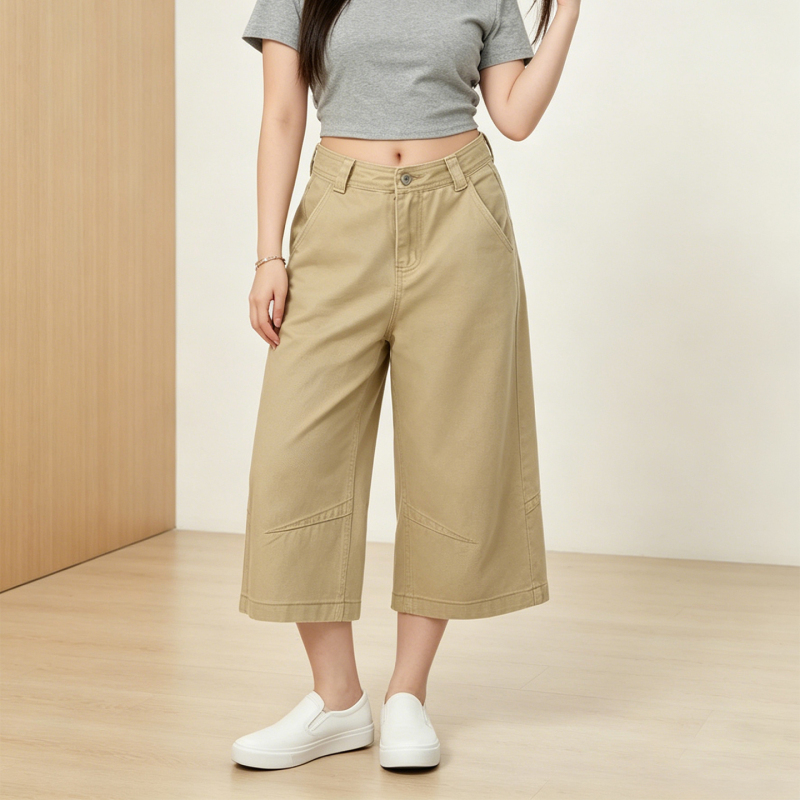 150kg Plus Size Khaki High-Waisted Wide-Leg Jeans for Women, Summer Casual Slimming Cropped Pants for Petite Figures 150kg Plus Size Khaki High-Waisted Wide-Leg Jeans for Women, Summer Casual Slimming Cropped Pants for Petite Figures