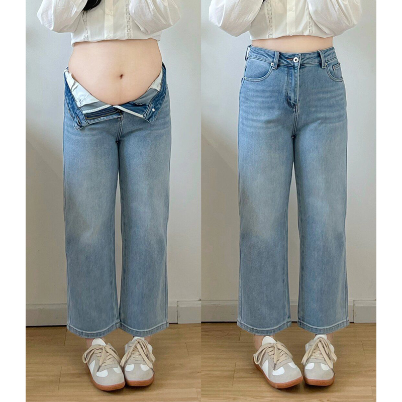 150kg Extra Large Size Women's Clothing for Plus-Size Women, New Summer Style Loose Straight-Leg Jeans for Petite Women, Light-Colored Cropped Pants