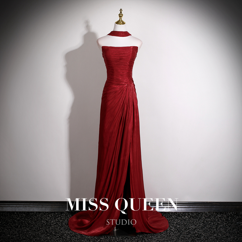 Wedding Dress for the Bride, French-Style Strapless, High-End Engagement and Wedding Dress, Niche Morning Gown, Red, Simple and Elegant Dress