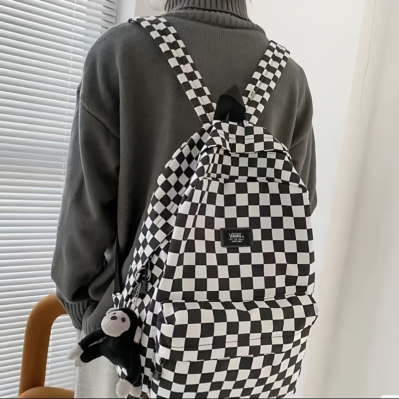Vans Middle School Student Schoolbag Classic Checkerboard Pattern Couple Backpack Vans New Commuter Bag Computer Bag for Men and Women