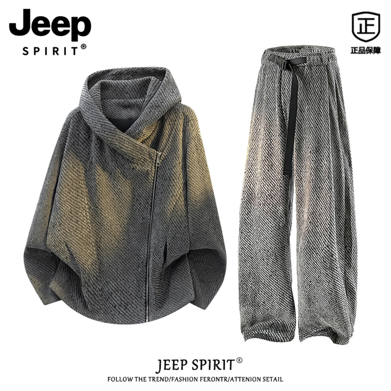 Jeep Spirit American-Style Diagonal Zipper Jacket Set for Men, Autumn High-End Design, Loose Fit, Complete Outfit Jeep Spirit American-Style Diagonal Zipper Jacket Set for Men, Autumn High-End Design, Loose Fit, Complete Outfit