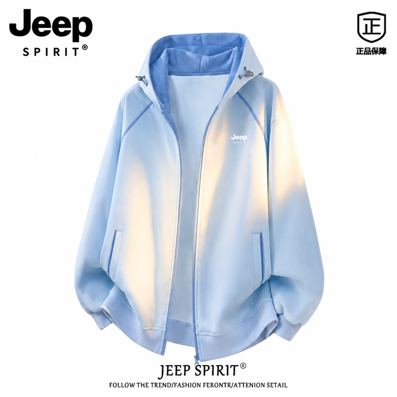 Jeep Spirit Blue Cardigan Heavyweight Sweatshirt Men's Autum Hooded Windproof Jacket Youth Loose Jacket Jeep Spirit Blue Cardigan Heavyweight Sweatshirt Men's Autum Hooded Windproof Jacket Youth Loose Jacket
