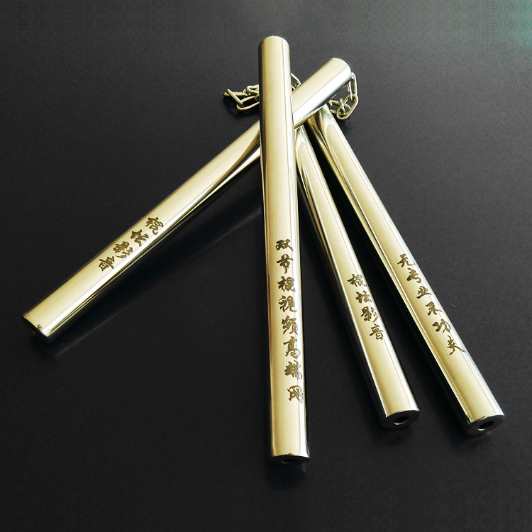 Stainless steel double section stick Real combat practice performance stick beginners double-cut stick embossed laser rugged lettering stick