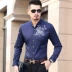 Áo sơ mi nam tay dài mùa thu XL cộng với béo cộng với quần jean nam không vảy rộng lớn 5X6X7X áo sơ mi nam tay dài Áo