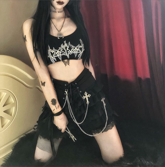 Blood Supply Original Gothic Punk Dark Chain Lace Strap Versatile Half-body Skirt Skirt Spring Summer