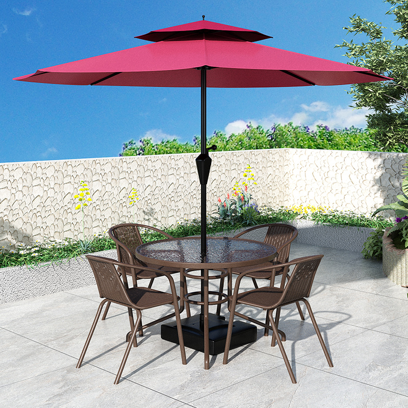 Outdoor Table and Chairs with Umbrella, Courtyard Leisure Outdoor Sunshade Umbrella Set, Waterproof and Sunproof, Open-Air Large Garden for Drinking Tea