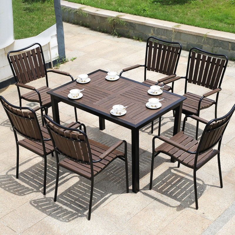 Outdoor Plastic Wood Table And Chairs Courtyard Casual Waterproof Sunscreen Outdoor Villa Garden Balcony Cafe Outside