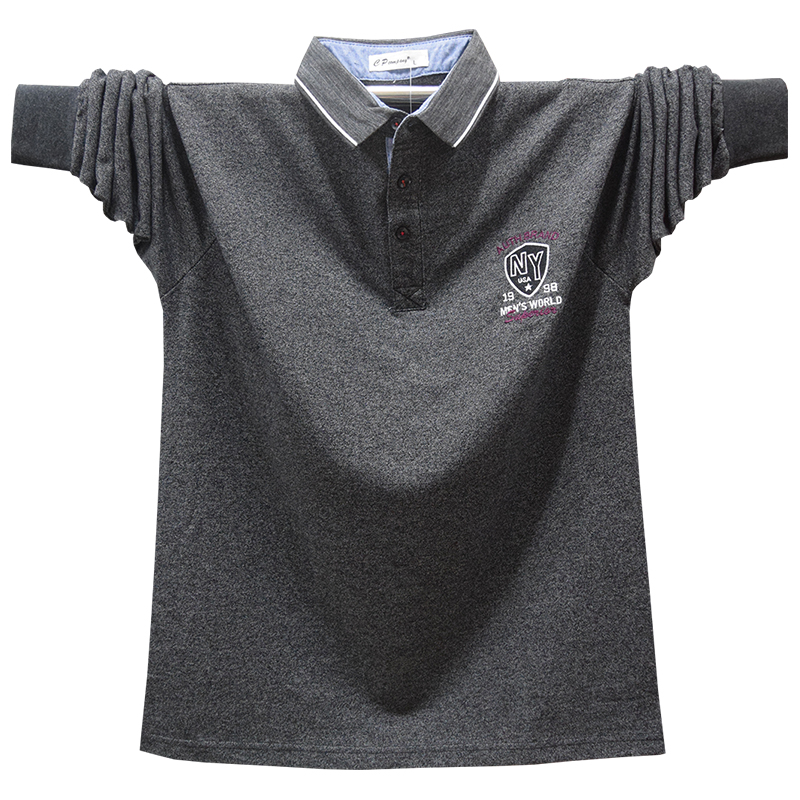 Áo sơ mi nam dài tay áo thun cotton dài tay mùa thu thả lỏng áo sơ mi kẻ béo cộng với phân bón tăng áo thun nam 5XL áo polo đẹp
